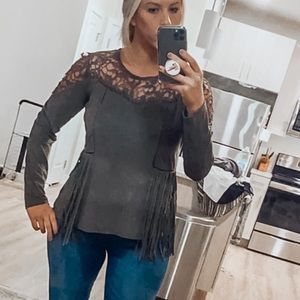 Fringe Detailed Suede Top
